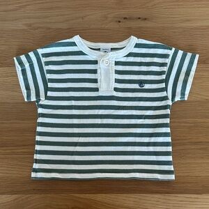 Petit Bateau Green and White Striped Tee